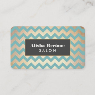 Gold Chevron Pattern Salon en Spa Blauwgroen Visitekaartje