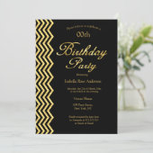 Gold Chevron stripe Black Gold Elegant Birthday Kaart (Staand voorkant)