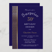 Gold Chevron Stripe Blue Surprise 30th Birthday Kaart (Voorkant / Achterkant)