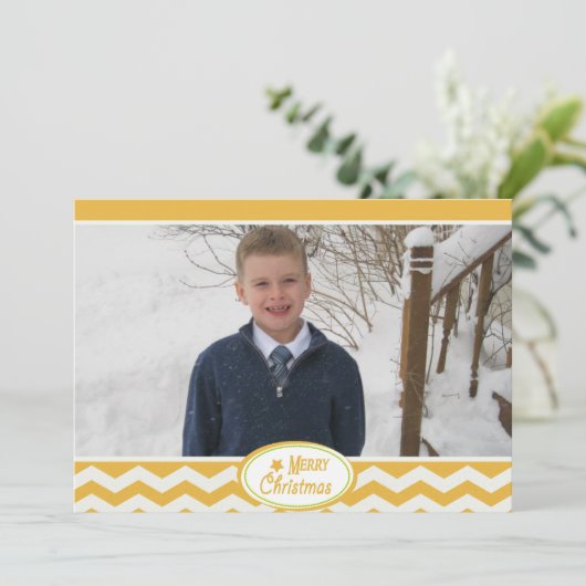 Gold Chevron Stripe Holiday-fotokaart Feestdagenkaart (Staand voorkant)