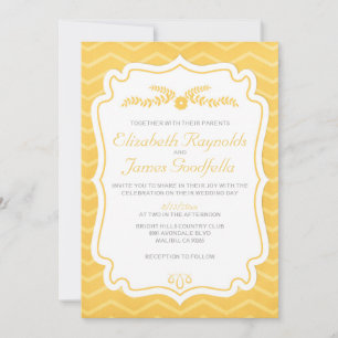 Gold Chevron Stripes Wedding Invitations Kaart