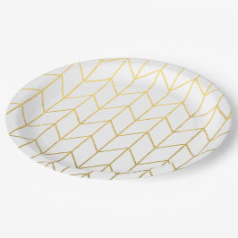Gold Chevron White Background Modern Chic Papieren Bordje