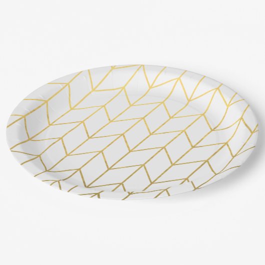 Gold Chevron White Background Modern Chic Papieren Bordje (Gekanteld)