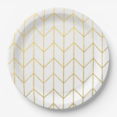 Gold Chevron White Background Modern Chic Papieren Bordje (Voorkant)