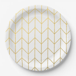 Gold Chevron White Background Modern Chic Papieren Bordje