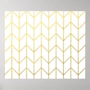 Gold Chevron White Background Modern Chic Poster