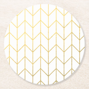 Gold Chevron White Background Modern Chic Ronde Kartonnen Onderzetter