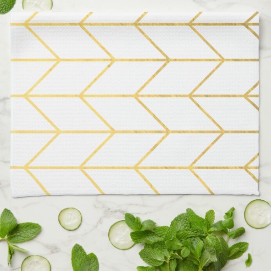 Gold Chevron White Background Modern Chic Theedoek (Gevouwen)