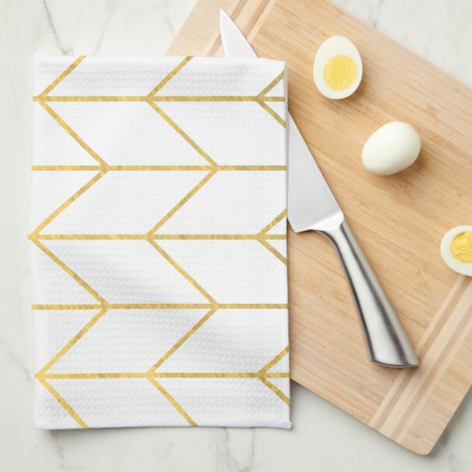 Gold Chevron White Background Modern Chic Theedoek (Quarter Fold)