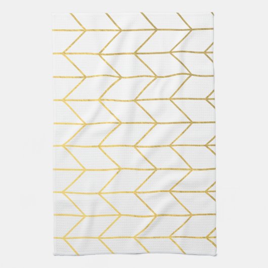 Gold Chevron White Background Modern Chic Theedoek (Verticaal)
