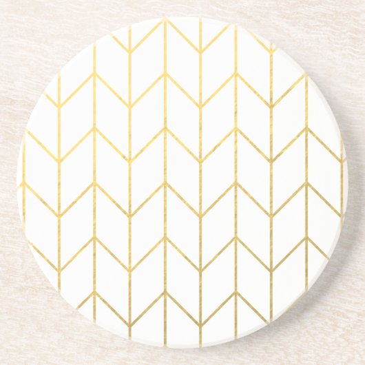 Gold Chevron White Background Modern Chic Zandsteen Onderzetter (Voorkant)
