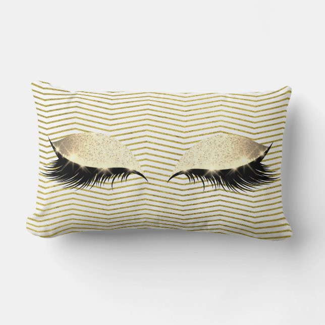 Gold Chevron White Foxier Eye Sleep Glitter Makeup Kussen (Voorkant)