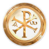 Gold Chi Rho Monogram Keramische Knop (Voorkant)