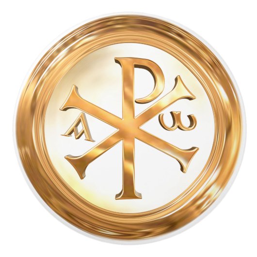 Gold Chi Rho Monogram Keramische Knop (Voorkant)