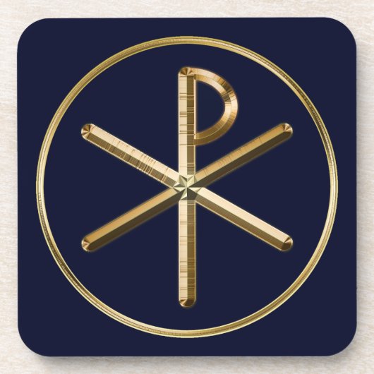 Gold Chi-Rho-symbool op donkerblauw Onderzetter (Voorkant)