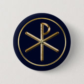 Gold Chi-Rho-symbool op donkerblauw Ronde Button 5,7 Cm (Voorkant)