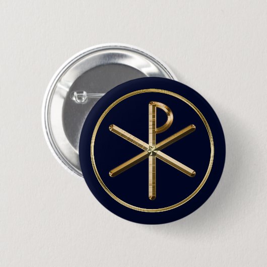 Gold Chi-Rho-symbool op donkerblauw Ronde Button 5,7 Cm (Voorkant /achterkant)