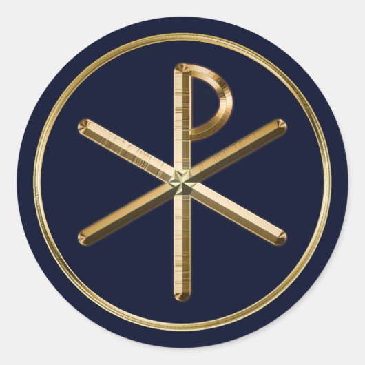 Gold Chi-Rho-symbool op donkerblauw Ronde Sticker (Voorkant)