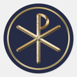 Gold Chi-Rho-symbool op donkerblauw Ronde Sticker