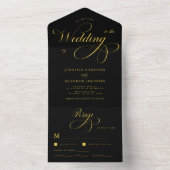 Gold Chic Calligraphy Black Classy Elegant Wedding All In One Uitnodiging (Binnen)