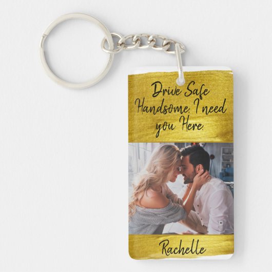 Gold Chic Elegant Drive Safe Custom Photo Sleutelh Sleutelhanger (Voorkant)