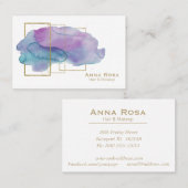 *~* Gold Chic Geometric Magenta Paarse Waterverf Visitekaartje (Voorkant / Achterkant)