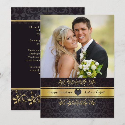 Gold Chic Photo Holiday Card Feestdagenkaart (Voorkant / Achterkant)