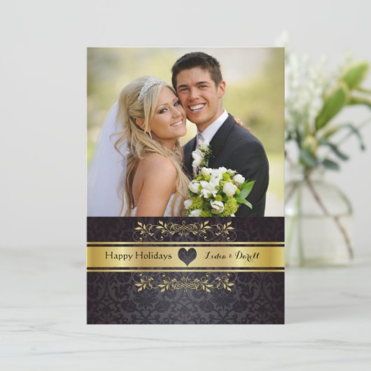 Gold Chic Photo Holiday Card Feestdagenkaart (Staand voorkant)