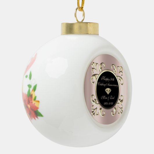 Gold Chic Roos Gold 50th Wedding Jubileum Keramische Bal Ornament (Links)