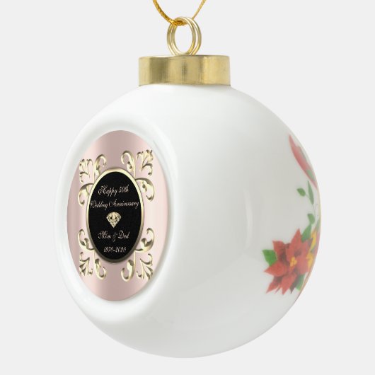 Gold Chic Roos Gold 50th Wedding Jubileum Keramische Bal Ornament (Rechts)