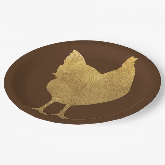 Gold Chicken Silhouette Papieren Bordje (Gekanteld)