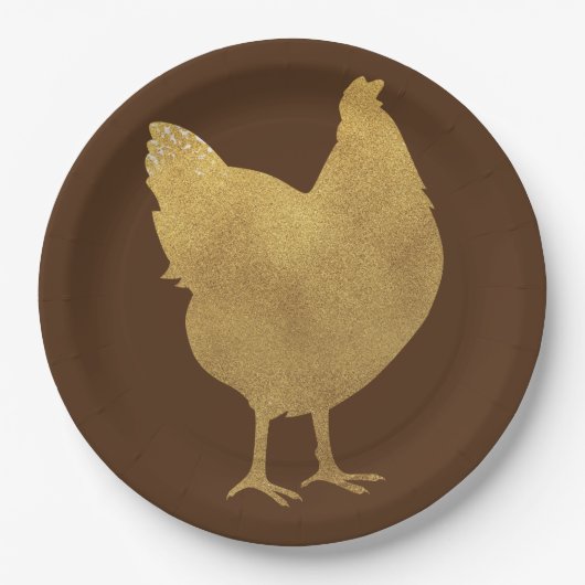 Gold Chicken Silhouette Papieren Bordje (Voorkant)
