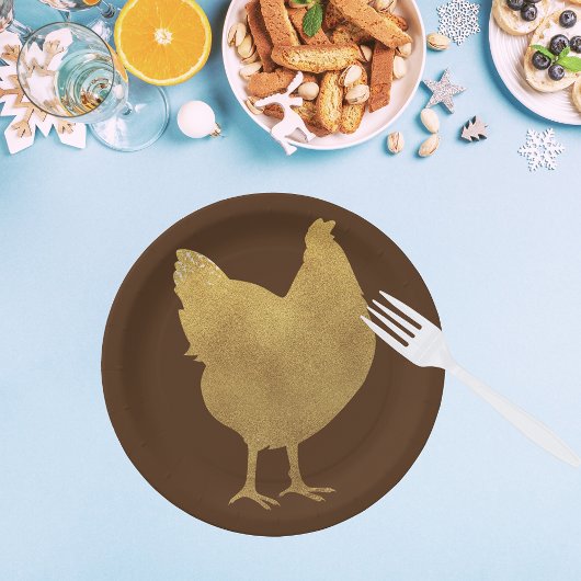 Gold Chicken Silhouette Papieren Bordje