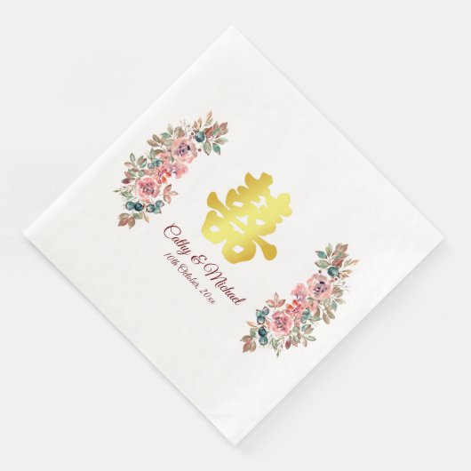 Gold Chinese bruiloft met dubbel geluk floral Clas Servet (Hoek)