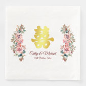Gold Chinese bruiloft met dubbel geluk floral Clas Servet (Voorkant)