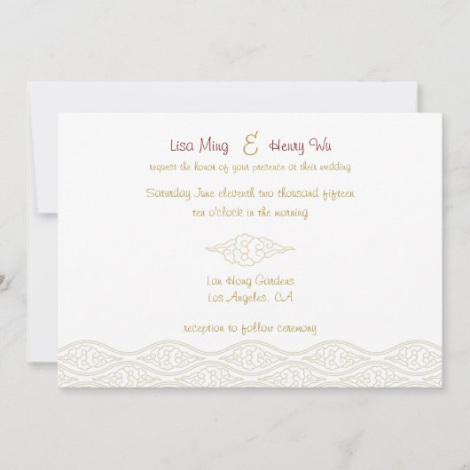 Gold Chinese Clouds Wedding Invitations Kaart (Voorkant)