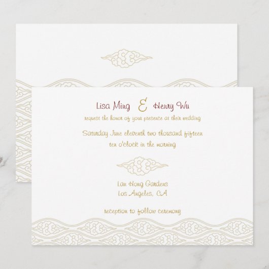 Gold Chinese Clouds Wedding Invitations Kaart (Voorkant / Achterkant)