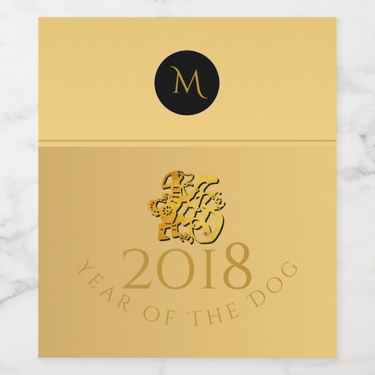 Gold Chinese Dog Papercut 2018 Monogram B Etiket (Enkel label)