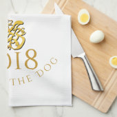 Gold Chinese Dog Papercut 2018 Monogram K Towel Theedoek (Quarter Fold)