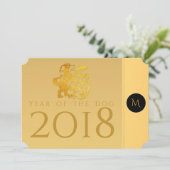 Gold Chinese Dog Papercut 2018 Monogram Uitnodigin Kaart (Staand voorkant)