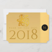 Gold Chinese Dog Papercut 2018 Monogram Uitnodigin Kaart (Voorkant)