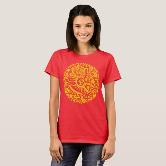 Gold Chinese New Year Tiger T-Shirt (Voorkant volledig)