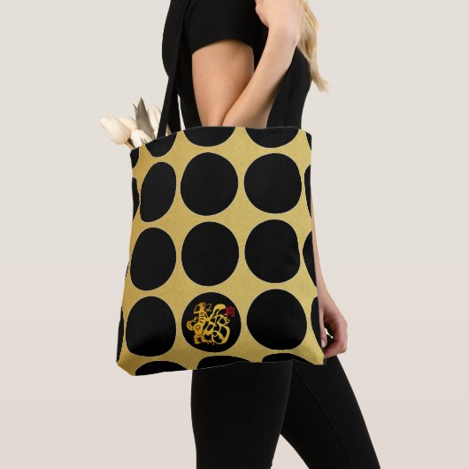 Gold Chinese Papercut Black Stippen G Canvas tas (Dichtbij)