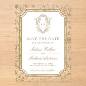 Gold Chinoiserie Crest Wedding Save the Date Acryl Uitnodigingen (Voorkant)