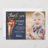 Gold Chocolate Ice Cream Birthday Navy Blue Photo Bedankkaart (Voorkant)