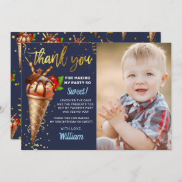 Gold Chocolate Ice Cream Birthday Navy Blue Photo Bedankkaart