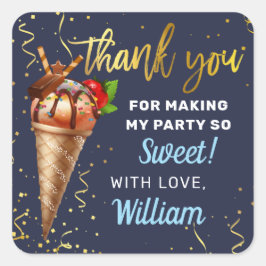 Gold Chocolate Ice Cream Birthday Party Hartelijk Vierkante Sticker