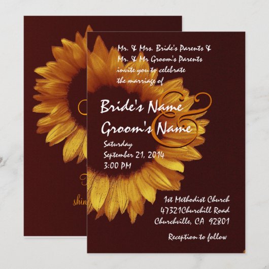 Gold Chocolate Sunflower Weddenschap Premium Metal Kaart (Voorkant / Achterkant)