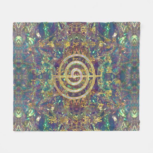 Gold Choku Rei Symbol en Reiki Precepts Fleece Deken (Voorkant (Horizontaal))