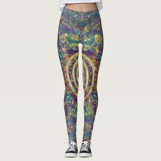 Gold Choku Rei Symbol en Reiki Precepts Leggings (Voorkant)